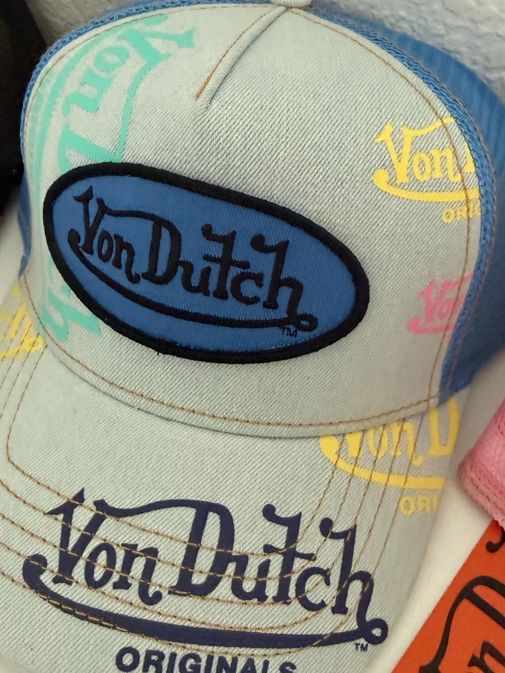 Von Dutch Light Blue Logo Trucker Hat